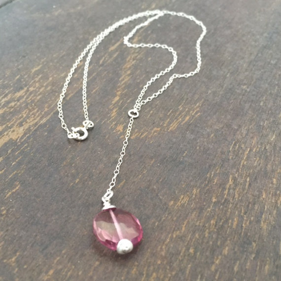Pink Topaz Necklace - Gemstone Jewellery - Sterling Silver Chain Jewelry - Luxe - Pendant - Lariat - Handmade - Gift - Carmal