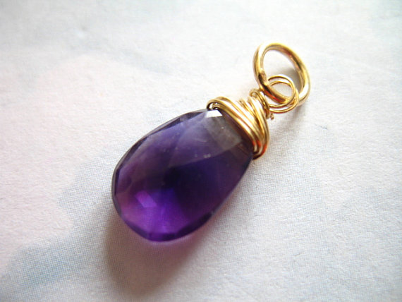 Amethyst Pendant Charm Add A Dangle Drop Long Pear, Sterling Silver Or 14k Gold Fill, February Birthstone Charm Gift Under 10  Gd332 Solo Tr
