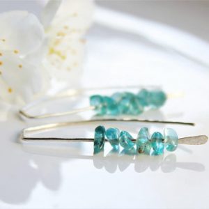 Shop Apatite Jewelry! Blue Apatite Sterling Silver Earrings natural gemstone modern hand forged artisan threaders gift for her girlfriend mom wife sister 4417 | Natural genuine Apatite jewelry. Buy crystal jewelry, handmade handcrafted artisan jewelry for women.  Unique handmade gift ideas. #jewelry #beadedjewelry #beadedjewelry #gift #shopping #handmadejewelry #fashion #style #product #jewelry #affiliate #ad