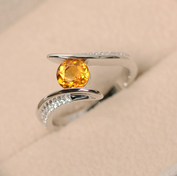 Citrine Ring, Yellow Gemstone Ring, Crystal Ring, Quartz Ring, Sterling Silver, November Birthstone Ring