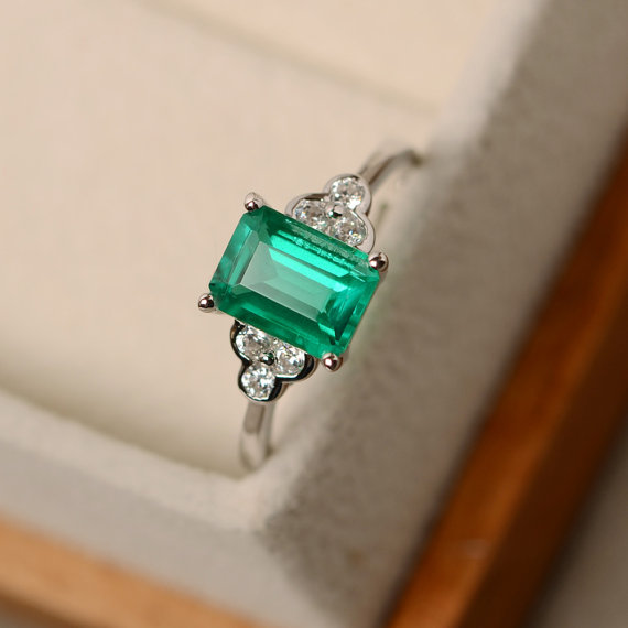 Emerald Ring, Promise Ring, Emerald, May Birthstone Ring
