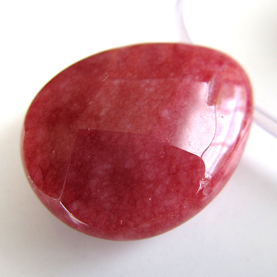 Jade Beads 25 X 18mm Burgundy Red Faceted Briolette Teardrops - 2 Pieces