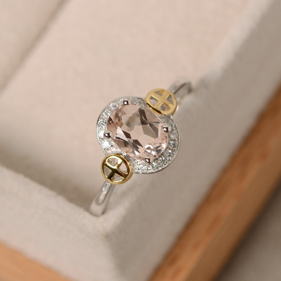 Morganite Ring, Gold, Oval Cut Gemstone, Engagement Ring, Pink Moragnite, Sterling Silver Ring