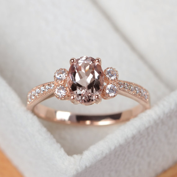 Morganite Ring, Rose Gold, Pink Morganite Engagement Ring, Oval Morganite Ring Gold