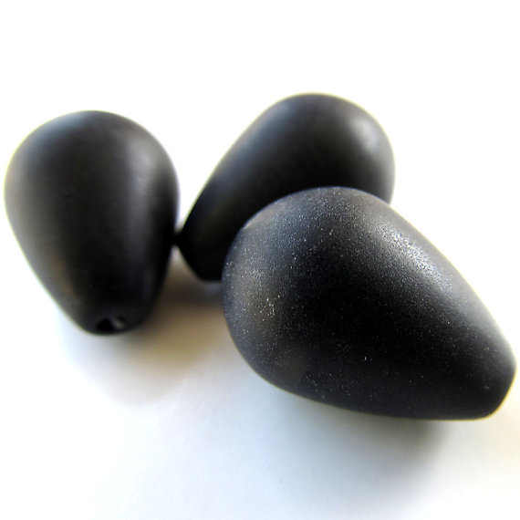 Onyx Beads 18 X 12mm Jet Black Onyx Smooth Frosted Matte Teardrops - 4 Pieces