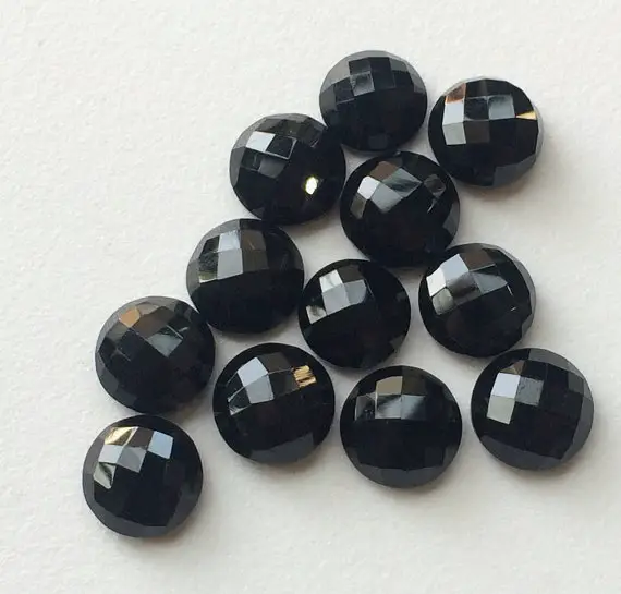 14mm Black Onyx Round Flat Back Cabochon, Black Onyx Rose Cut Gemstones, Black Onyx Flat Cabochons For Jewelry (5pcs To 50pcs Options)