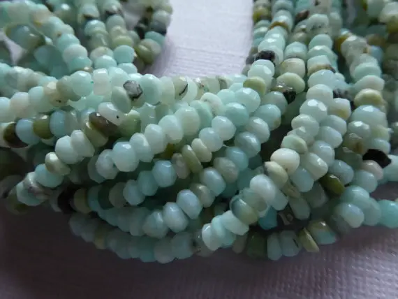 Opal Rondelles Beads, Full Strand Peruvian Opals, 3.5-4 Mm, Luxe Aaa, October Birthstone Aqua Blue Gray Exotic