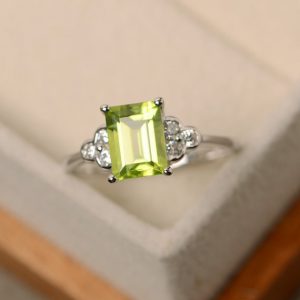 Shop Peridot Rings! Peridot ring, promise ring, August birthstone, rectangle ring | Natural genuine Peridot rings, simple unique handcrafted gemstone rings. #rings #jewelry #shopping #gift #handmade #fashion #style #affiliate #ad