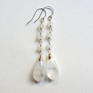 Rainbow Moonstone Bridal Earrings – Sterling Silver Wire Wrapped Long Dangle And Drop Earrings – White Wedding Jewelry – Natural Gemstones Rainbow Moonstone Bridal Earrings – Sterling Silver Wire Wrapped Long Dangle And Drop Earrings – White Wedding Jewelry – Natural Gemstones