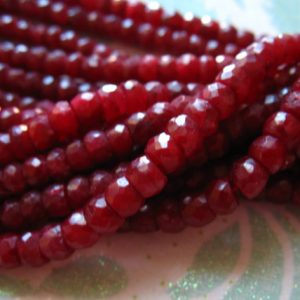 Shop Ruby Beads! RUBY Rondelle Beads / 10-50 pcs, 3-3.5 mm, Luxe AAA / Oxblood Scarlet Red / faceted, July birthstone, brides bridal tr r 34 ox solo drr | Natural genuine beads Ruby beads for beading and jewelry making.  #jewelry #beads #beadedjewelry #diyjewelry #jewelrymaking #beadstore #beading #affiliate #ad