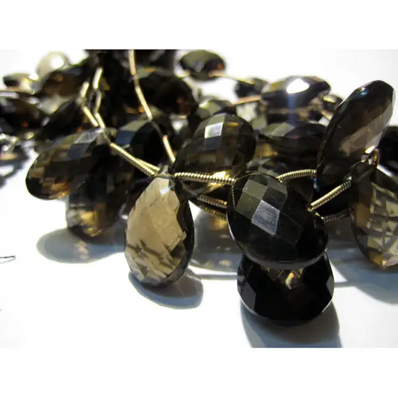 22x15mm-13x10mm Smoky Quartz Faceted Pear Briolette, Smoky Quartz Briolette Bead, Faceted Pear Smoky Quartz For Jewelry (8pc To 16pc Option)