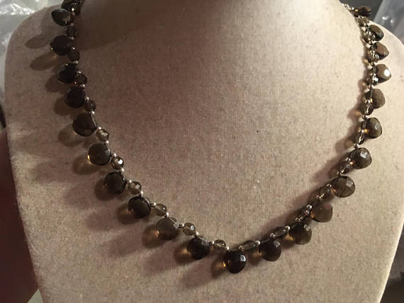 Brown Smoky Quartz Necklace - Sterling Silver Jewelry - Gemstone Jewellery - Bib - Chain