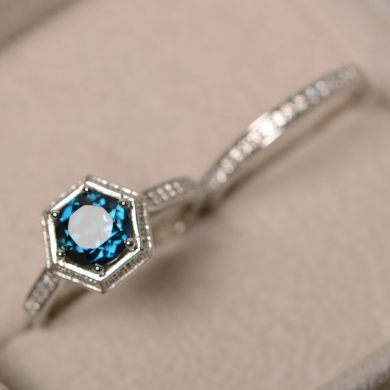 London Blue Topaz Ring, Engagement Ring, Sterling Silver, Promise Ring, Blue Gemstone, Wedding Ring