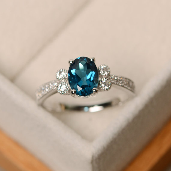 London Blue Topaz Ring, Wedding Ring, Oval Cut Gemstone Ring, Blue Gems Ring, Sterling Silver Ring