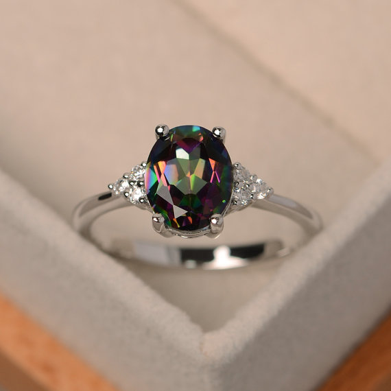 Mystic Topaz Ring, Rainbow Topaz Ring, Oval Cut, Promise Ring, Anniversary Gift, Silver Ring