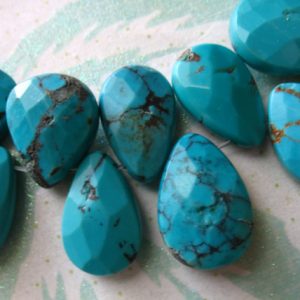 Shop Turquoise Faceted Beads! Sale. 3 pcs, Turquoise Bead Pear Briolette, Faceted, Luxe AAA, 15-17 x 11-12 mm, Huge Large, december birthstone, Genuine Turquoise, tr 1517 | Natural genuine faceted Turquoise beads for beading and jewelry making.  #jewelry #beads #beadedjewelry #diyjewelry #jewelrymaking #beadstore #beading #affiliate #ad