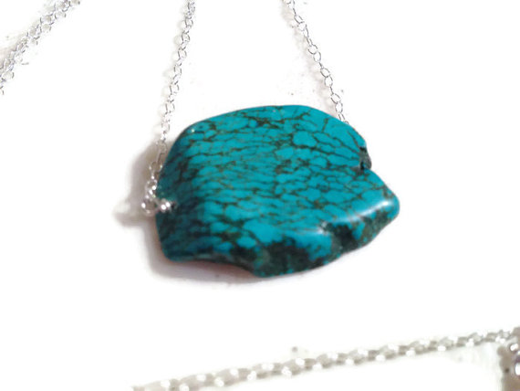 Turquoise Necklace - Gemstone Jewelry - Sterling Silver Jewellery - Slab - Chunky - Mod