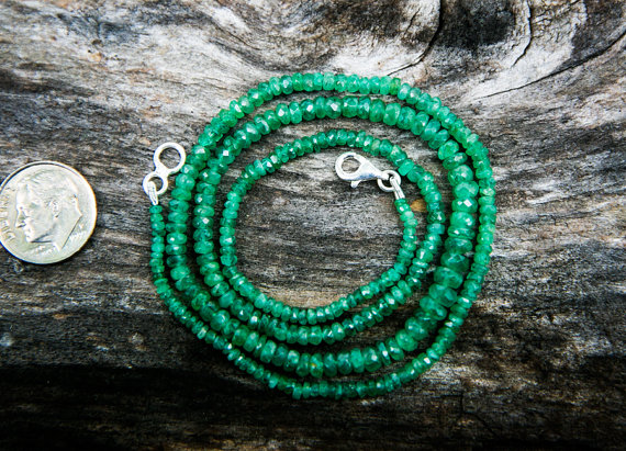 Emerald Necklace 3-5mm - Natural Emerald Micro Facet  - Natural Emerald Necklace 3-5mm Rondelle Necklace - May Birthstone  Necklace Emerald