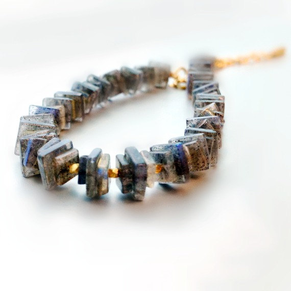 Labradorite Bracelet - Gold Vermeil Jewellery - Gemstone Jewelry - Gray - Grey - Iridescent - Chain