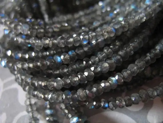 Labradorite Rondelles Beads, Luxe Aaaa, 3 Mm, Full Strand, Silver Gray Grey, Faceted Rondelle, Blue Flashes, Wholesale Beads Top