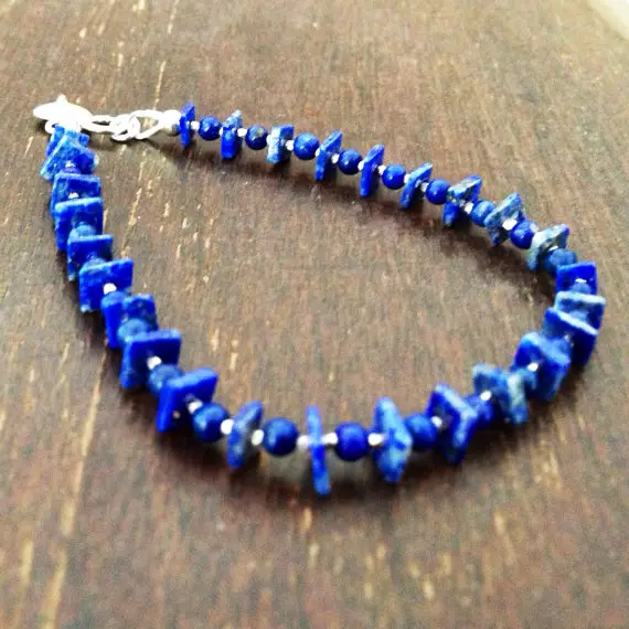 Navy Blue Lapis Bracelet - Sterling Silver Jewelry - Lapis Lazuli  Gemstone Jewellery - Layer - Stack - Heart Charm