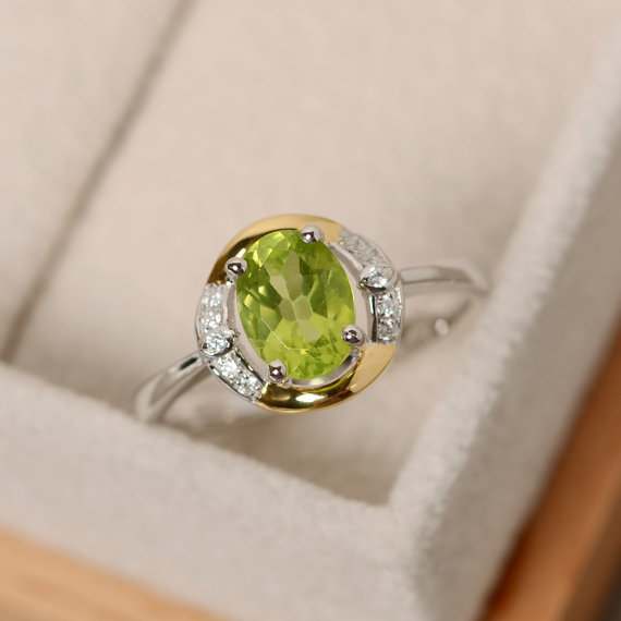 Oval Peridot Ring, Promise Ring Gold, Yellow Gold, Sterling Silver, August Birthstone