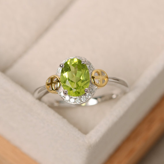 Peridot Ring, Yellow Gold, Cross, Sterling Silver, Engagement Ring