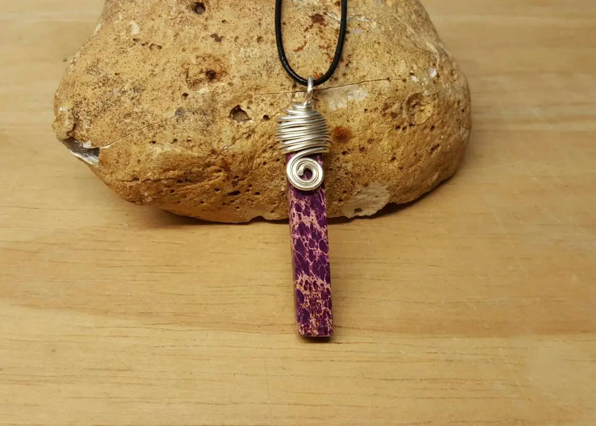 Purple Jasper Pendant. Sea Sediment Jasper. Reiki Jewelry Uk. Silver Plated Wire Wrapped Pendant. Semi Precious Stone. Empowered Crystals