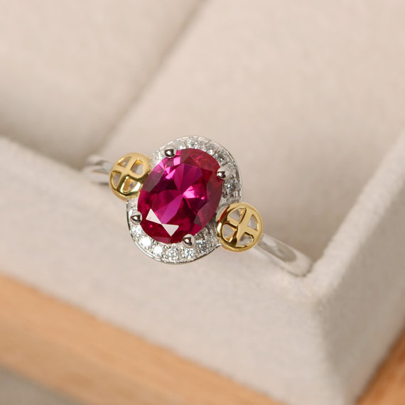 Ruby Ring Gold, Sterling Silver, Oval Cut Ruby, Cross Ring, Yellow Gold