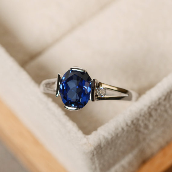 Blue Sapphire Ring, Oval Cut, Gemstone Ring, Promise Ring, September Birthstone Ring