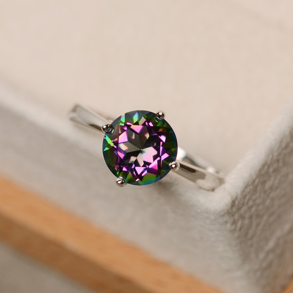 Mystic Topaz Ring, Sterling Silver, Solitaire Ring,  Rainbow Topaz Ring