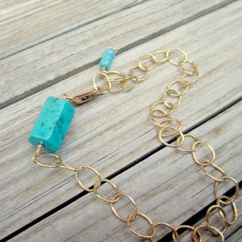 Turquoise Bracelet - Yellow Gold Jewelry - Simple Everyday - Gemstone - Chain Jewellery - Unique B-74