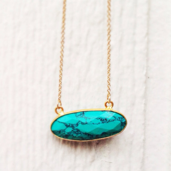 Turquoise Necklace - Blue Jewelry - Gemstone Pendant - Gold Jewellery - Everyday Jewelry - Chain - Handmade - Gift - Jewelry By Carmal