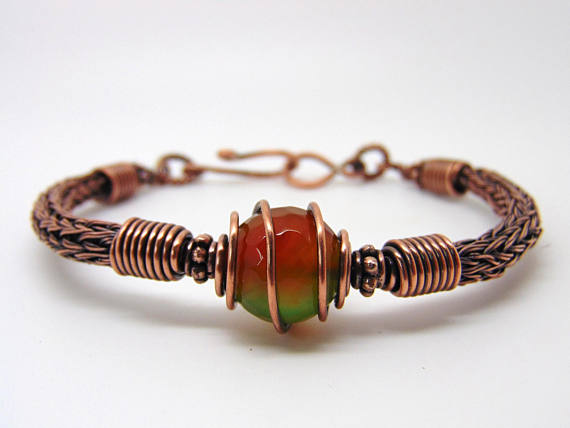Agate Wire Wrapped Bracelet, Viking Knit Bangle, Agate Jewellery