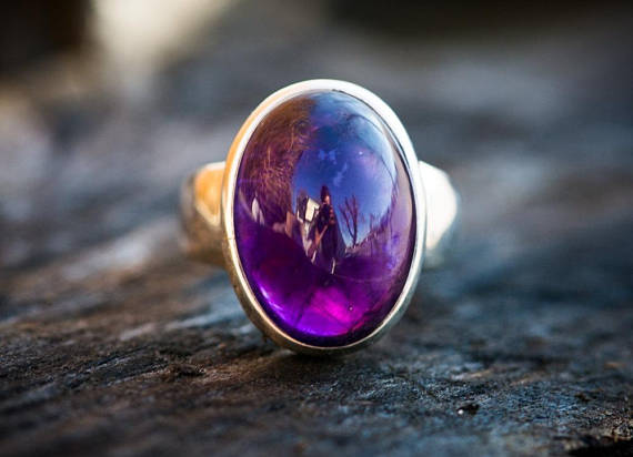 Amethyst Ring 6 Thru 8.5 - Amethyst Cabochon Sterling Silver Ring Size 6-8.5 - Amethyst Ring - Purple Amethyst - February Birthstone