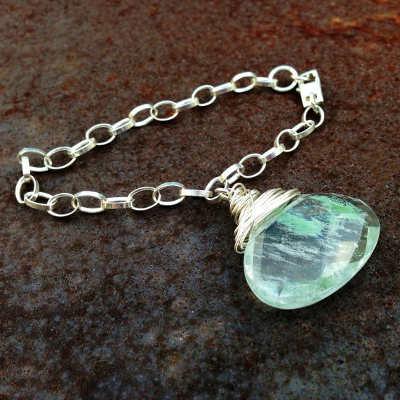 Green Indian Aventurine Bracelet - Sterling Silver Jewellery - Gemstone Jewelry - Chain - Charm