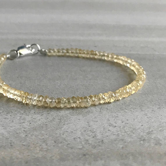 Genuine Citrine Bracelet | Faceted Gemstone Jewelry For Women, Men | November Birthstone Gift | Minimalist Citrine Jewelry