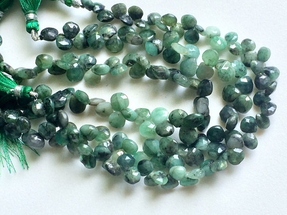 8mm Approx., Emerald Faceted Heart Beads, Natural Emerald Briolettes, Emerald Heart For Necklace (4in To 8in Options) - Aga110