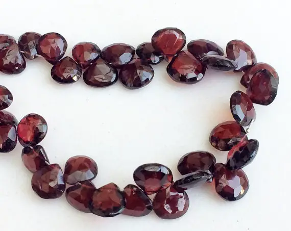 7-9mm Garnet Beads, Garnet Faceted Heart Briolettes, Garnet Stone For Jewelry, Garnet For Necklace (3.5in To 7in Options) - Ks3156