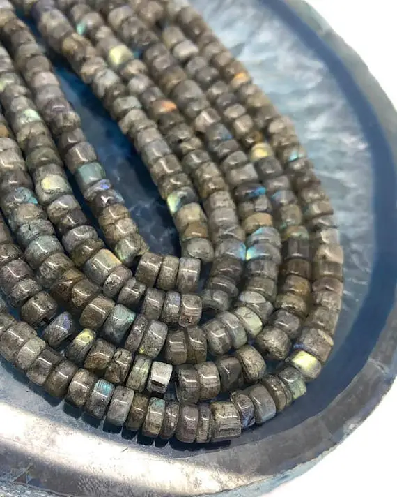 Rustic Handcut Labradorite Rondelle Handmade Heishi Tyre Beads 5mm Approx / Flashy Labradorite Beads / Uneven Rondelles