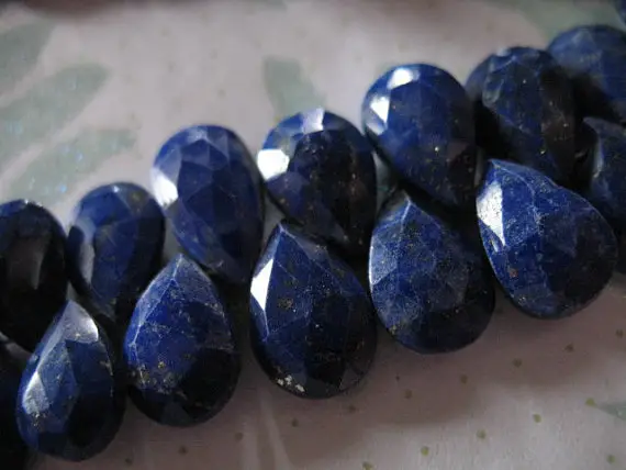 Lapis Lazuli Pear Briolettes Beads, Luxe Aaa , 9-11 Mm, Dark Navy Blue, Tons Of Pyrite / 3-20 Pieces, September Birthstone 910