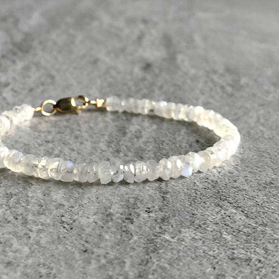 Rainbow Moonstone Bracelet | Silver Or Gold Clasp | White Gemstone Bracelet For Women, Men | Faceted Moonstone Jewelry