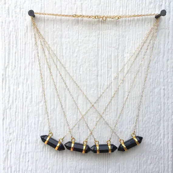 Black Onyx Necklace - Black Point Necklace - Onyx Gemstone Jewelry - Spike Necklace - Gold Chain Jewellery - Everyday Jewelry