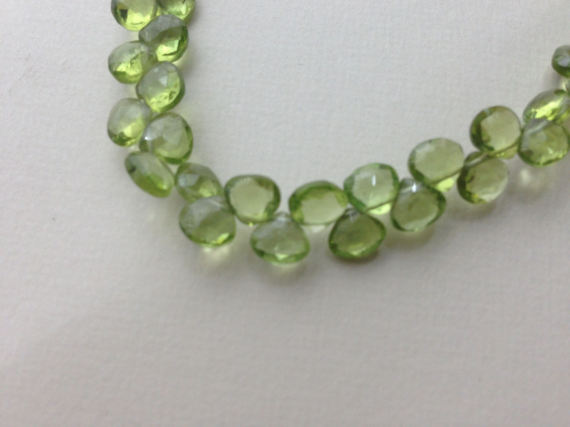 Peridot Heart Briolettes Gemstone Beads, Luxe Aaa, 6-6.5 Mm, Granny Apple Green Faceted Focals, August Birthstone 67