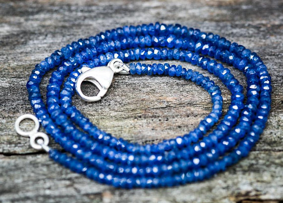 Sapphire Necklace - Shimmering Blue Strand - Blue Sapphire Necklace - September Birthstone - Deep Blue Sapphire Necklace - Blue Sapphire