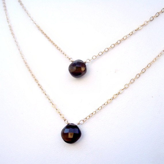 Smoky Quartz Necklaces - Brown Jewelry - Gold Jewellery - Simple Dainty Everyday Layer Stack Gemstone Briolette N-168