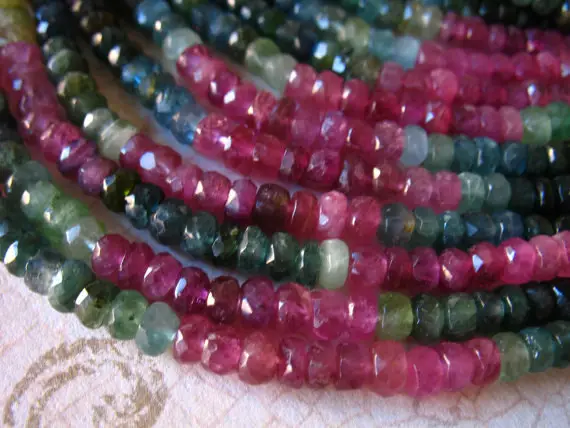 10-100 Pcs / Tourmaline Rondelles Beads Gemstones Gems / 3 Mm, Luxe Aaa, Faceted Pink And Green Tourmaline / October Birthstone Wt 30