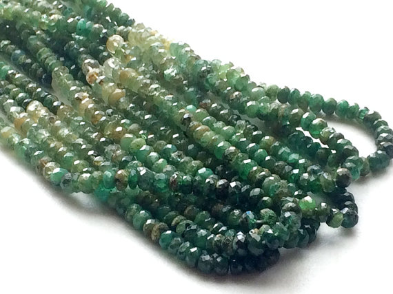 3.5-4mm Green Emerald Shaded Faceted Rondelle Beads, Emerald Faceted Rondelles, Emerald Bead For Necklace (7in To 14in Options) - Vca32