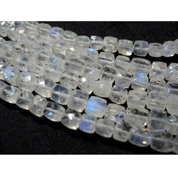 5mm Rainbow Moonstone Faceted Box Beads, Moonstone Faceted Cubes Beads, Rainbow Moonstone Cubes For Jewelry (4in To 8in Options)
