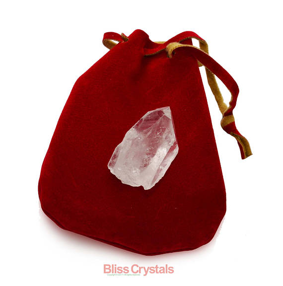 Large Rough Crystal Quartz Point W Red Ultrasuede Medicine Bag 3 X 4 Leather Like Pouch Mojo Gift Healing Crystal And Stone #pb22